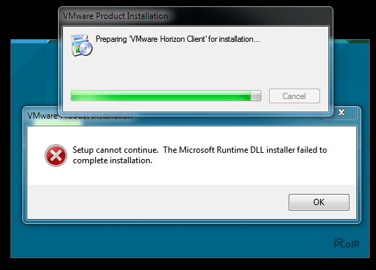 Microsoft runtime Dll installer failed to